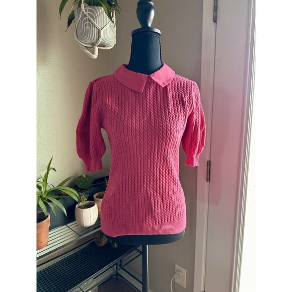Siani Milano Pink Cord collared sweater with Puff Sleeves Size S Barbie Preppy - Picture 1 of 8